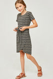G6266-BLACK Stripe Jersey Knit Overlay Mini Shirt Dress Alternate Angle
