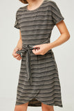 G6266-BLACK Stripe Jersey Knit Overlay Mini Shirt Dress Front detail