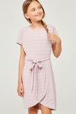 G6266-PINK Stripe Jersey Knit Overlay Mini Shirt Dress Back
