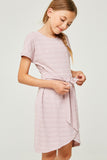 G6266-PINK Stripe Jersey Knit Overlay Mini Shirt Dress Alternate Angle