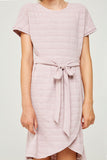 G6266-PINK Stripe Jersey Knit Overlay Mini Shirt Dress Front Detail