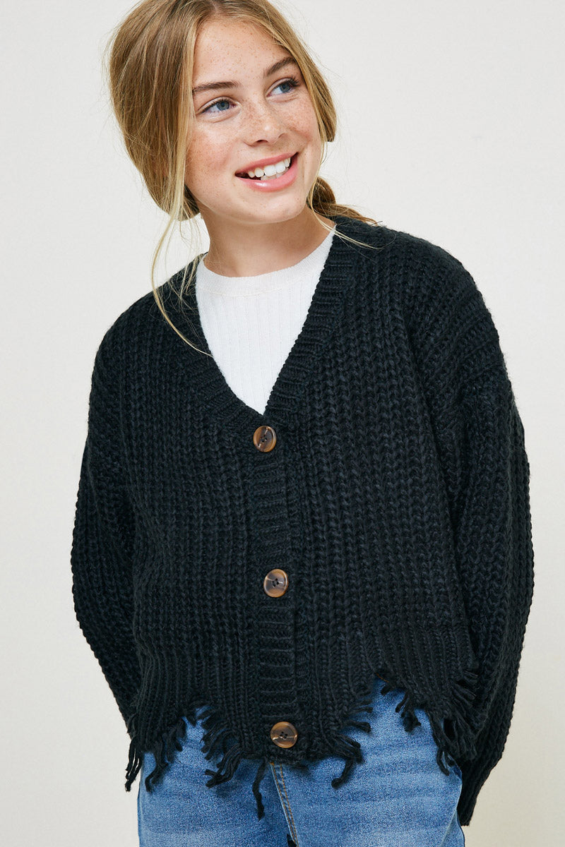 HAYDENカーディガン Girls Distressed Buttoned Cropped Cardigan – Hayden Girls