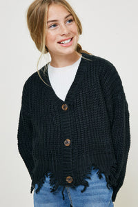 Girls Distressed Buttoned Cropped Cardigan – Hayden Girls