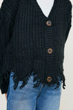 G6279 Black Girls Distressed Hem Button-Down Cropped Cardigan Detail