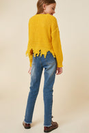 G6279 Honey Girls Distressed Hem Button-Down Cropped Cardigan Back