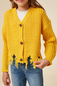 G6279 Honey Girls Distressed Hem Button-Down Cropped Cardigan Back