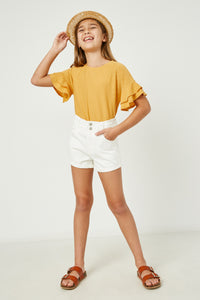 G6355 White Denim Girls High Waist Roll Up Denim Short Pose