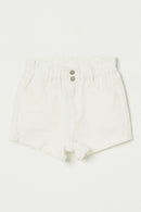 G6355 White Denim Girls High Waist Roll Up Denim Short Flat Front
