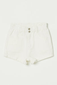 G6355 White Denim Girls High Waist Roll Up Denim Short Flat Front