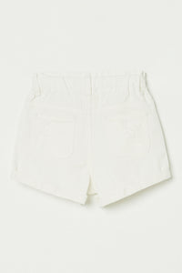 G6355 White Denim Girls High Waist Roll Up Denim Short Flat Back