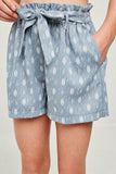 G6362-INDIAN BLUE Printed Paperbag Tie Shorts Alternate Angle