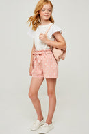 G6362-INDIAN PINK Printed Paperbag Tie Shorts Front