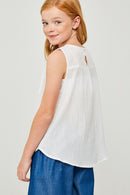 G6363-OFF WHITE Embroidered Tie-Front Peasant Top Back
