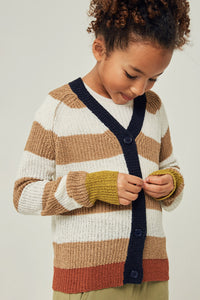 G6411-CHESTNUT Stripe Knit Cardigan Alternate Angle