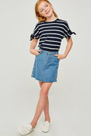 G6415-NAVY Stripe Tie-Sleeve T-Shirt Alternate Angle