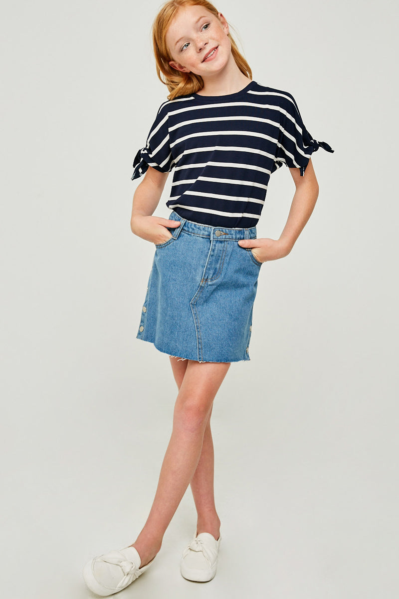 G6415-NAVY Stripe Tie-Sleeve T-Shirt Alternate Angle