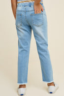 G6423-MID DENIM Distressed Drawstring Denim Jeans Back