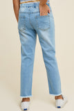 G6423-MID DENIM Distressed Drawstring Denim Jeans Back