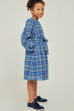 G6433-BLUE Plaid Button-Down Midi Dress Alternate Angle