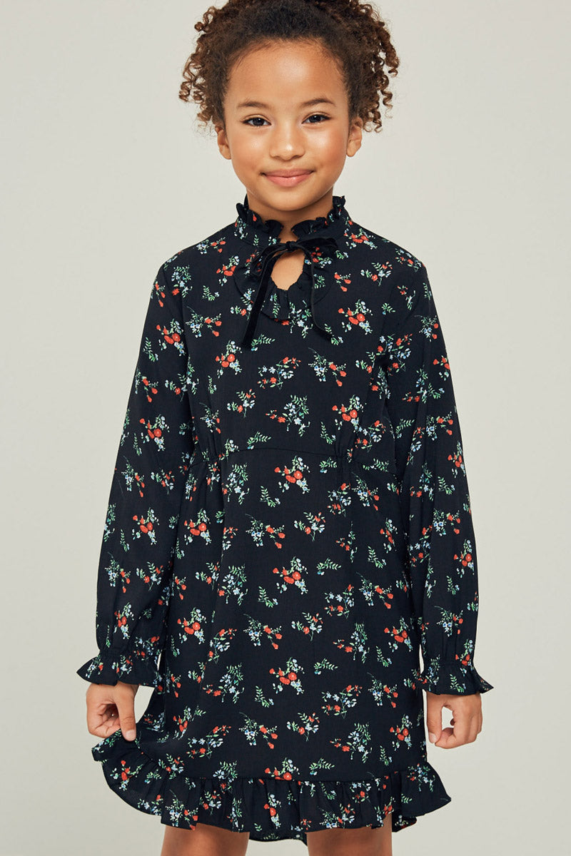 Floral Ruffle Mock Neck Mini Dress