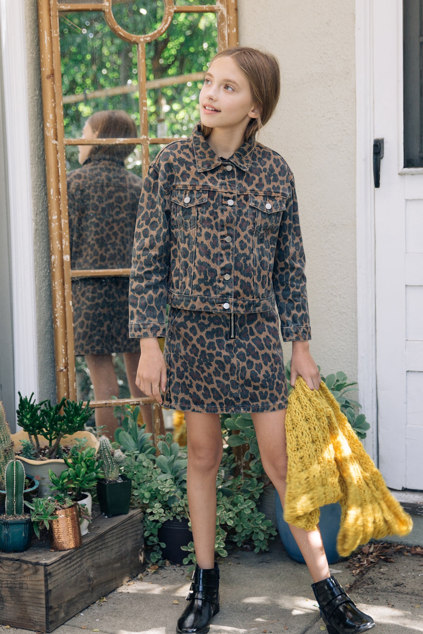 Leopard Print Denim Mini Skirt