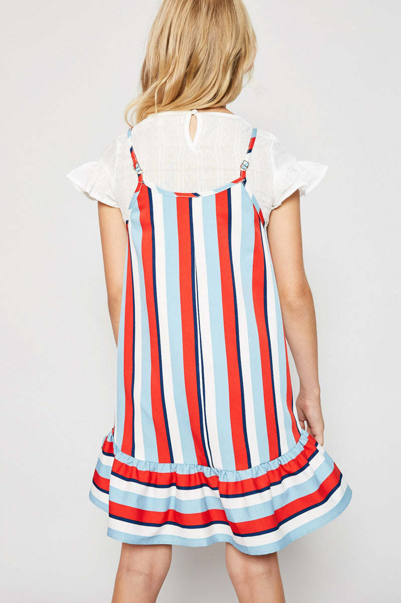 Stripe Ruffle Hem Midi Dress