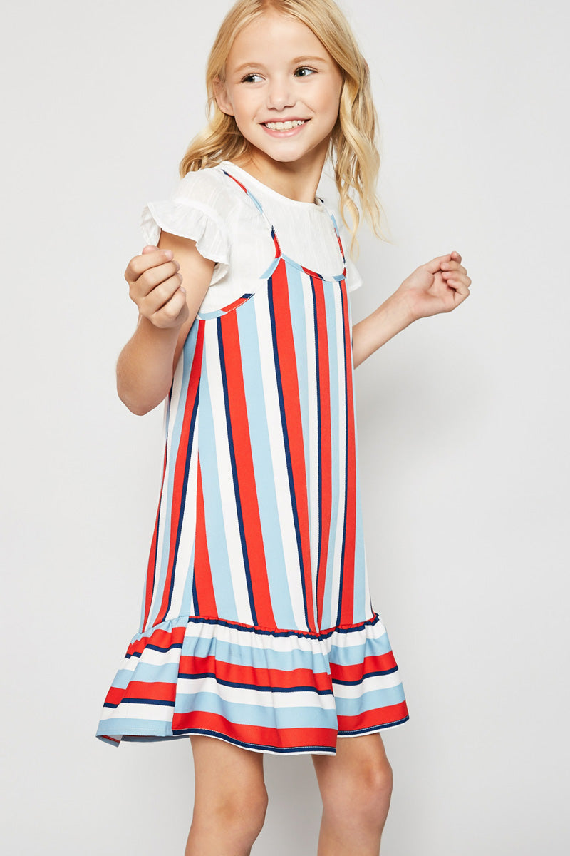 Girls' Striped Ruffle Hem Midi Dress Red Mix / L Red Mix Girl's Dresses Mini Dresses Hayden Los Angeles Girls' Striped Ruffle Hem Midi Dress Red Mix / L Red Mix Girl's Dresses Mini Dresses Hayden Los Angeles