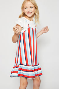 G6523 RED MIX Stripe Ruffle Hem Midi Dress Alternate Angle