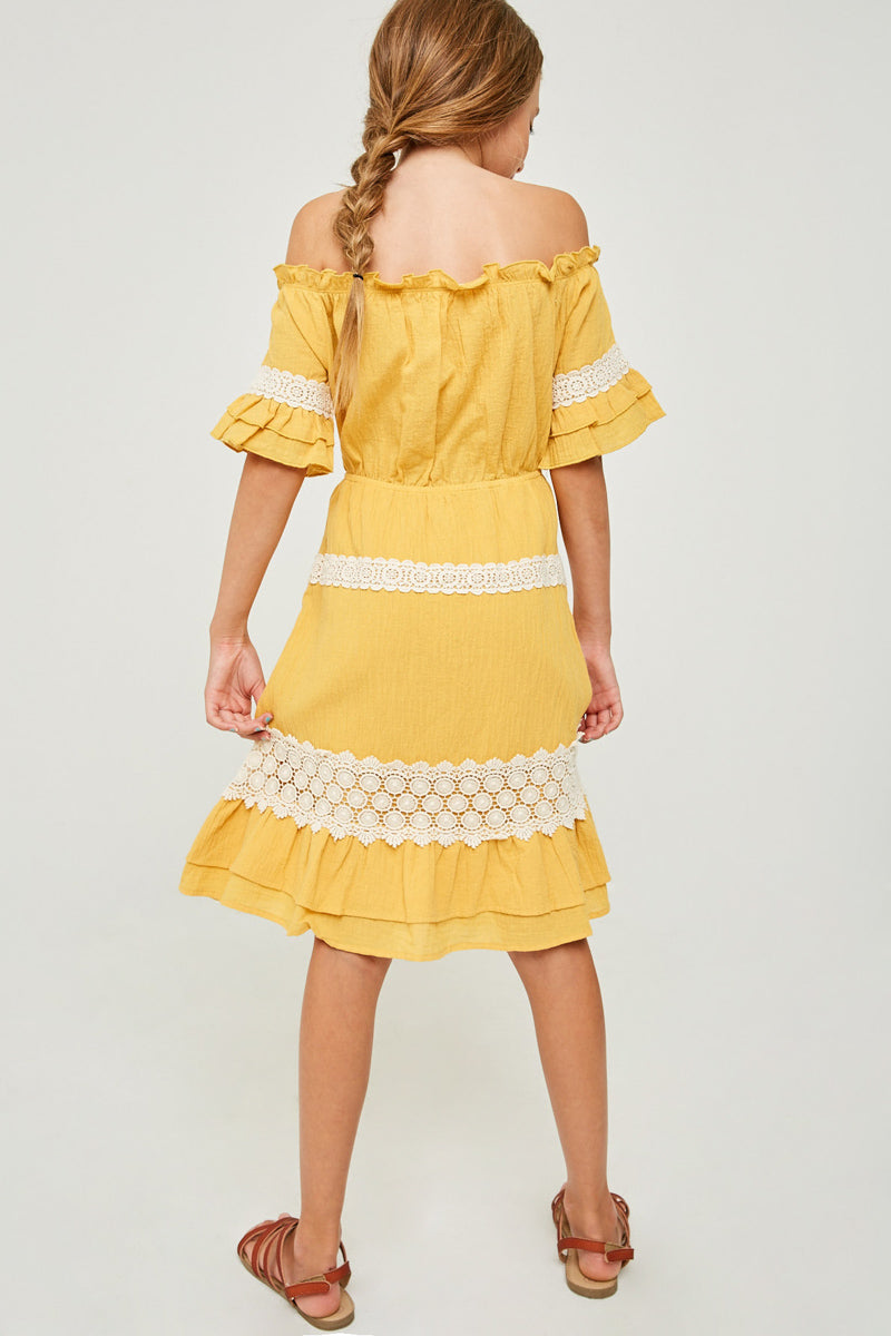 Off-Shoulder Ruffled Lace Midi Dress Off-Shoulder Ruffled Lace Midi Dress