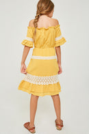 G6539-HONEY Off-Shoulder Ruffled Lace Midi Dress Back