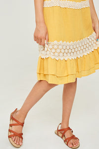 G6539-HONEY Off-Shoulder Ruffled Lace Midi Dress Alternate Angle