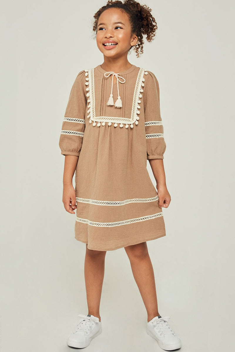 Girl 'Pom-Pom Peasant Midi Dress