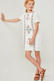 G6559 Off White Girls Embroidered Stitch Detail Shift Dress Pose