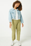 G6621 Light Denim Girls Cut-Off Cropped Denim Jacket Full Front