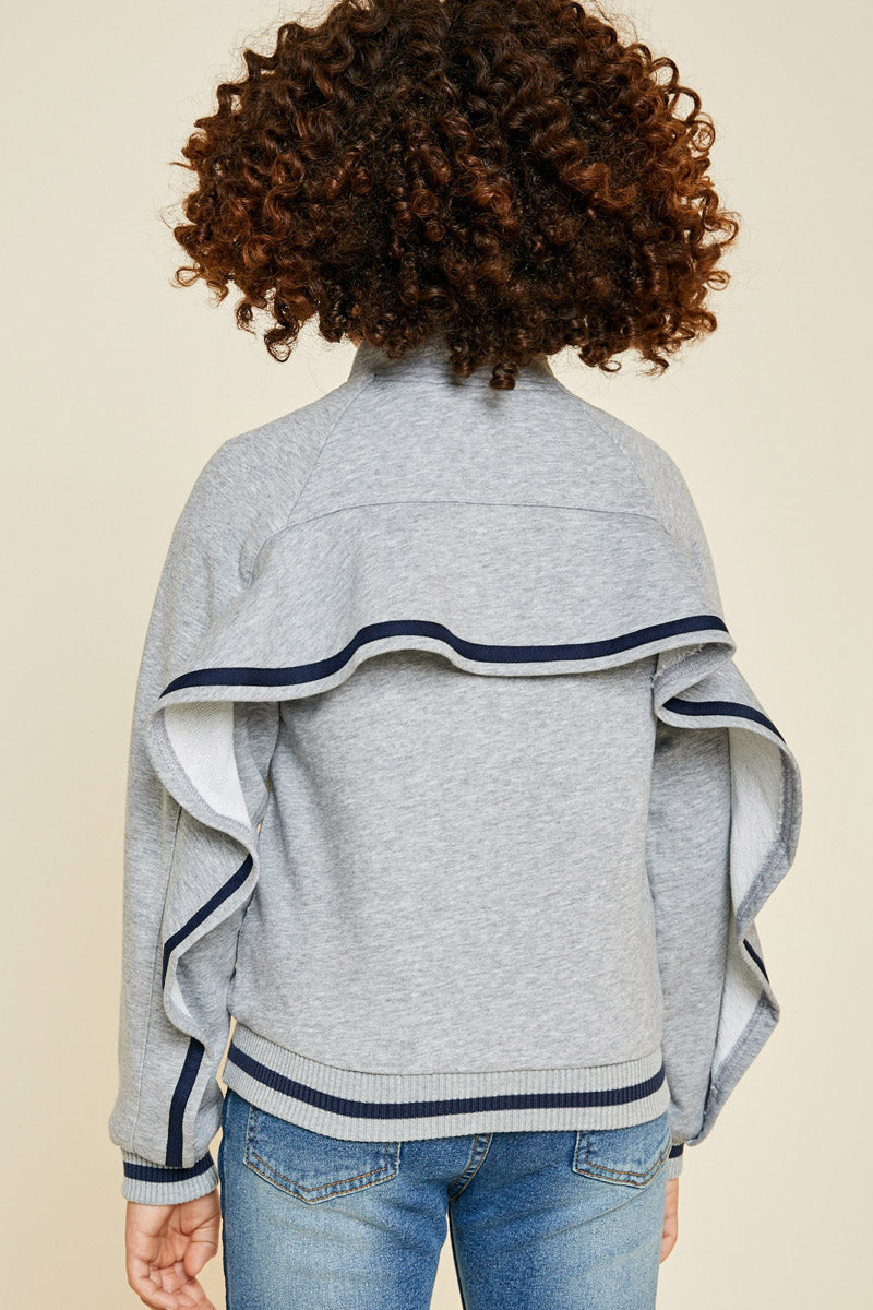 Ruffle Mock Neck  Zip-Up Jacket