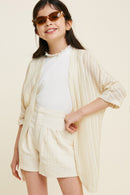 G6740-CREAM Striped Knit Cardigan Front
