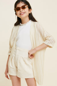G6740-CREAM Striped Knit Cardigan Front