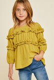 G6835 Avocado Girls Textured Ruffle Front Top Front