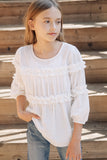G6835-OFF WHITE Textured Ruffle Front Top Editorial