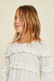 G6835-OFF WHITE Textured Ruffle Front Top Front