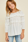 G6835-OFF WHITE Textured Ruffle Front Top Front 2