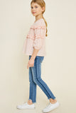 G6835-PEACH Textured Ruffle Front Top Alternate Angle