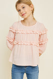 G6835-PEACH Textured Ruffle Front Top Alternate Angle