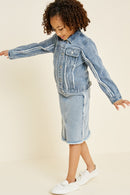 G6907-DENIM Frayed Denim Trucker Jacket Alternate Angle