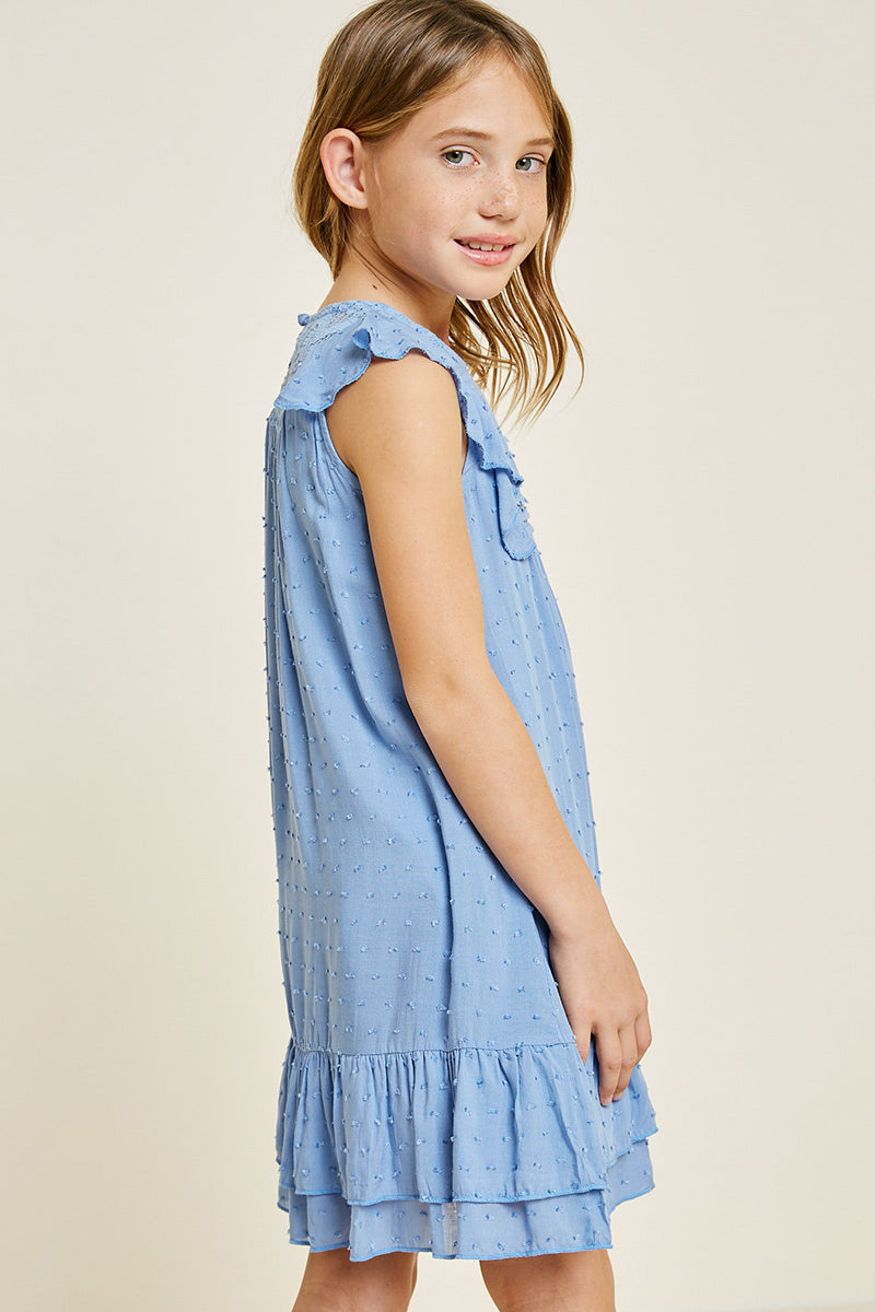 ruffle hem dobby chiffon mini dress Blue Dobby Chiffon Ruffle Mini Dress