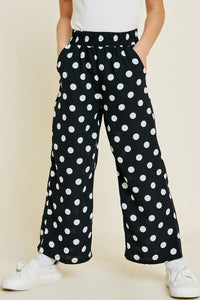 G6945-BLACK Cropped Polka-Dot Palazzo Pants Alternate Angle