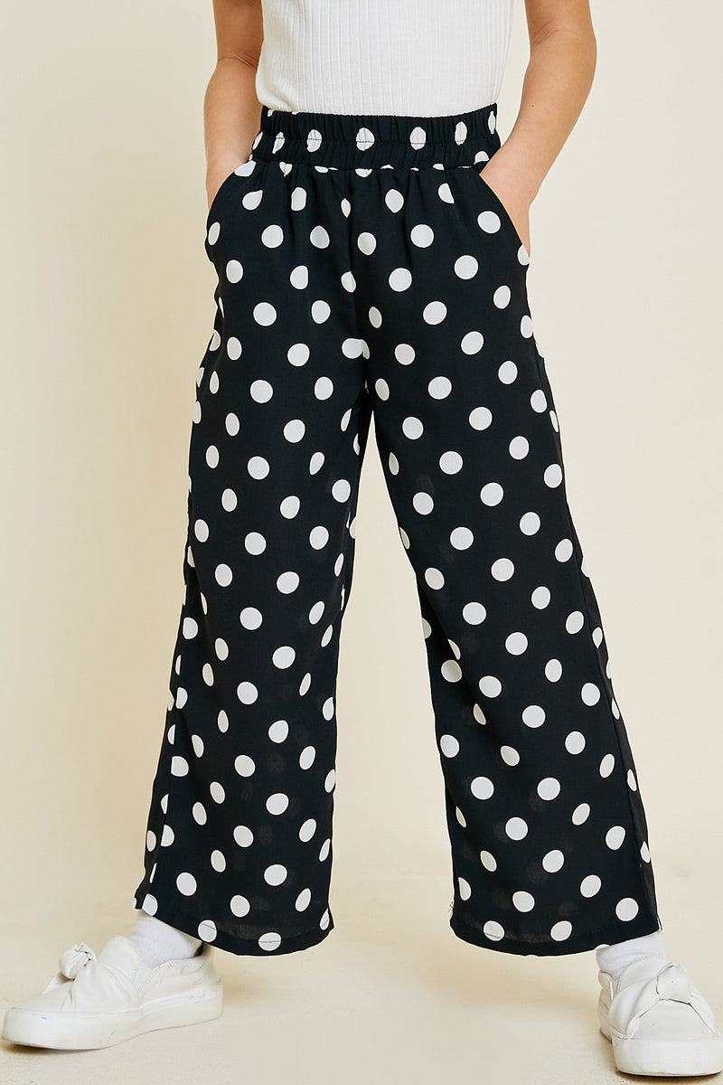 G6945-BLACK Cropped Polka-Dot Palazzo Pants Alternate Angle