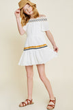 G6979-OFF WHITE Off-Shoulder Tiered Mini Tunic Front
