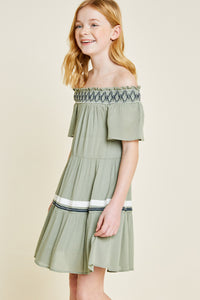 G6979-OLIVE Off-Shoulder Tiered Mini Tunic Alternate Angle