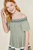 G6979-OLIVE Off-Shoulder Tiered Mini Tunic Alternate Angle